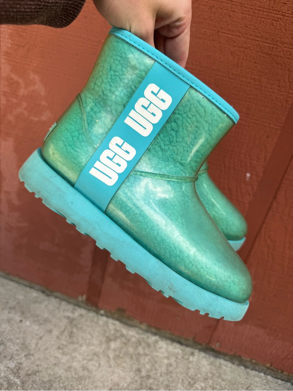 UGG Classic Clear Mini Boot Aqua Teal Waterproof Fleece Size 6